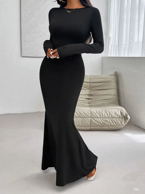 Elegant Backless Long Sleeve Maxi Dress