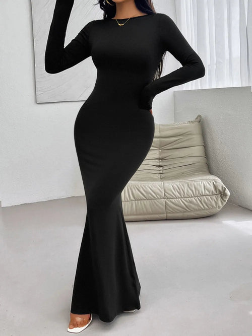 Elegant Backless Long Sleeve Maxi Dress