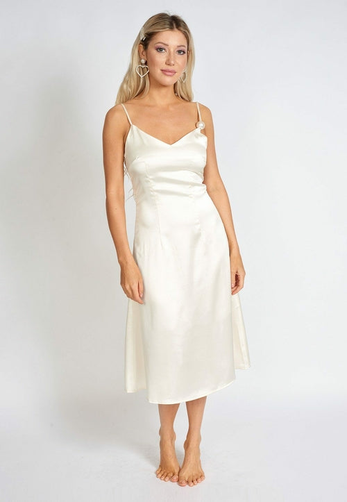 Elegant Pearl Satin Midi Dress for Women