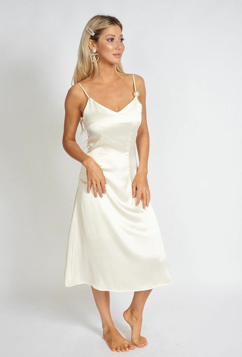 Elegant Pearl Satin Midi Dress for Women