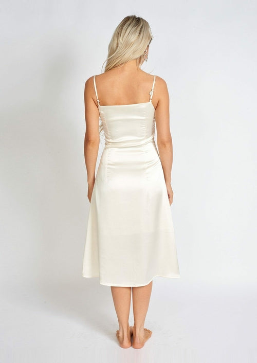 Elegant Pearl Satin Midi Dress for Women