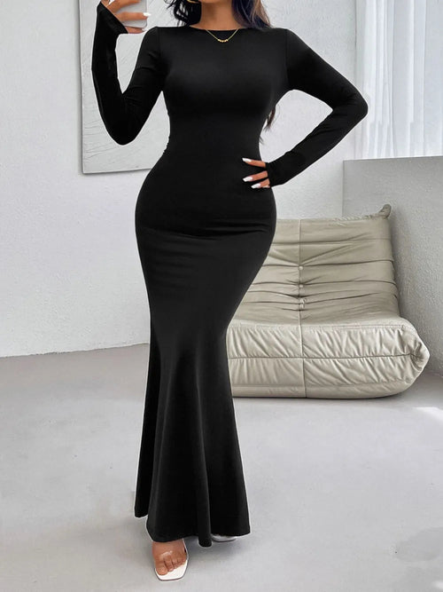 Elegant Backless Long Sleeve Maxi Dress